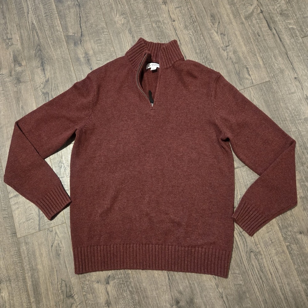 Men's 1/4 Zip Lamb's wool Blend Gilboa Sweater Size Large Burgundy Red